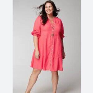J. Jill Coral Button-Down Midi Dress